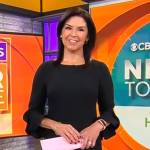 Meg Oliver’s black flared sleeve dress on CBS Mornings