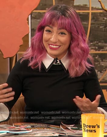 Melissa Villasenor’s contrast collared sweater on The Drew Barrymore Show