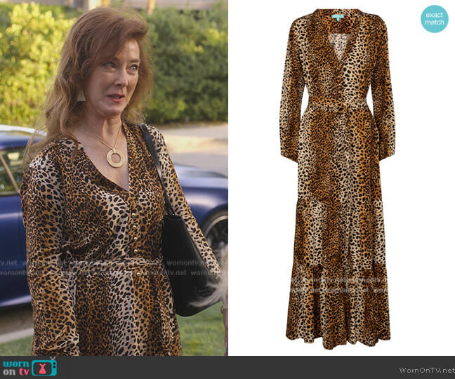 Melissa Odabash Sonja cheetah-print maxi dress worn by Lorna Harding (Valerie Mahaffey) on Dead to Me