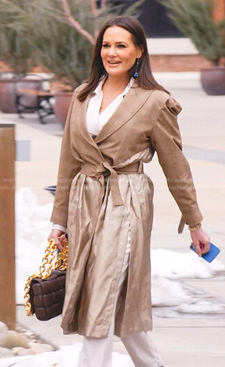 Meredith's beige wrap coat on The Real Housewives of Salt Lake City