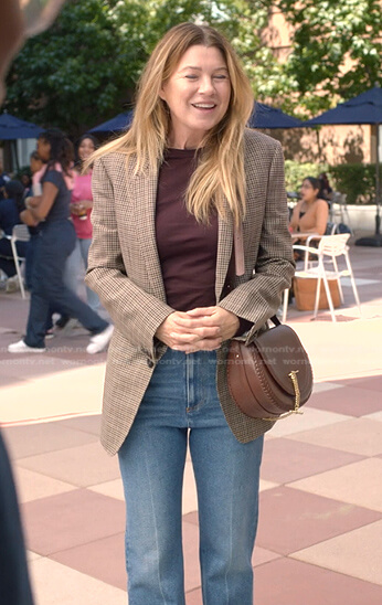 Meredith’s beige check blazer and jeans on Greys Anatomy
