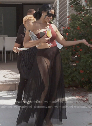 Mia’s sheer skirt and swimsuit on The Real Housewives of Potomac