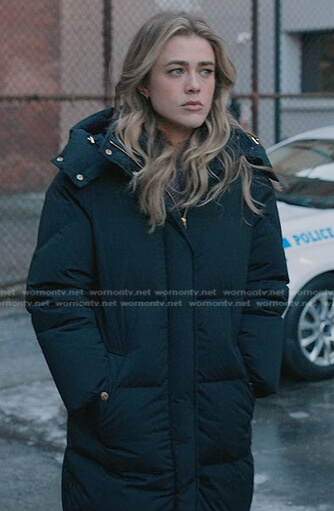 Michaela’s black hooded puffer coat on Manifest