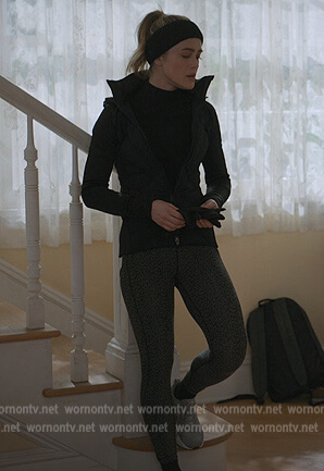 Michaela’s black padded jacket and leggings on Manifest