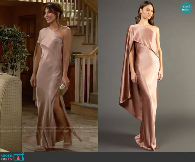 Michelle Mason Asymmetrical Gown with Cape worn by Taylor Hayes (Krista Allen) on The Bold and the Beautiful