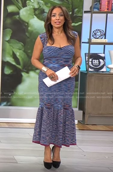 Michelle Miller’s blue space dye dress on CBS Mornings