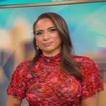Michelle Miller’s red printed mesh dress on CBS Mornings