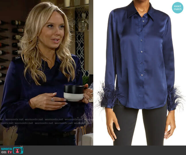 Milly Veronique Feather Cuff Stretch Satin Blouse worn by Abby Newman (Melissa Ordway) on The Young and the Restless