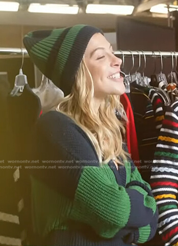 Molly Howard’s green striped cardigan and beanie on Today