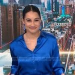 Morgan's blue elbow sleeve satin blouse on NBC News Daily