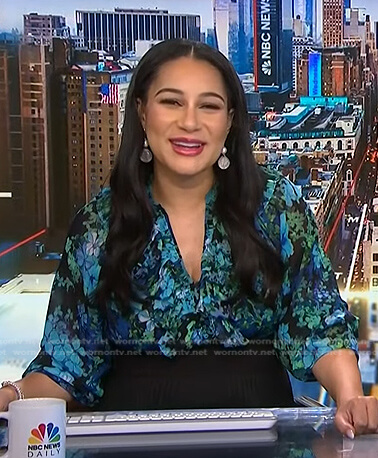 Morgan's blue floral ruffled blouse on NBC News Daily