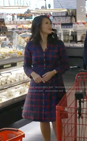 Nancy Chen's blue and red checked shirtdress on CBS Mornings