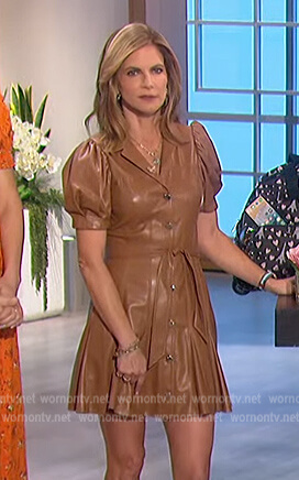 Natalie’s brown leather mini dress on The Talk