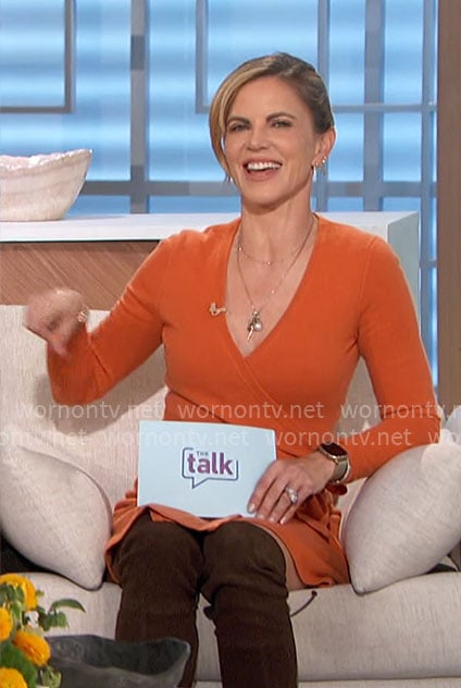 Natalie's orange knit wrap dress on The Talk