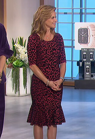 Natalie’s red leopard print dress with mermaid hem on The Talk