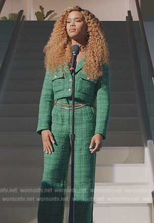 Nathaniel’s green tweed cropped jacket on All American Homecoming