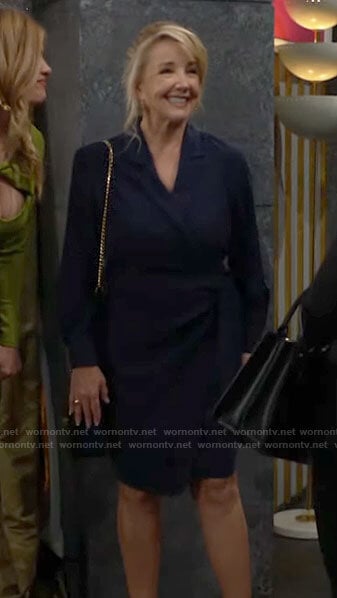 Nikki's navy blue wrap dress on The Young and the Restless