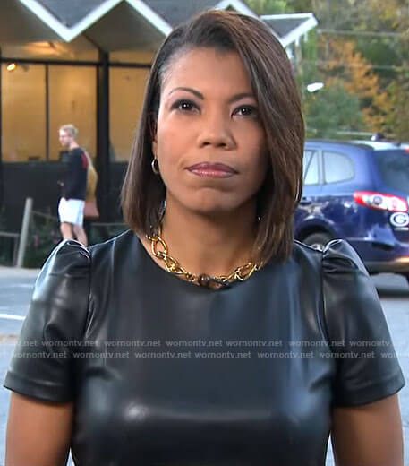 Nikole Killion’s black leather dress on CBS Mornings