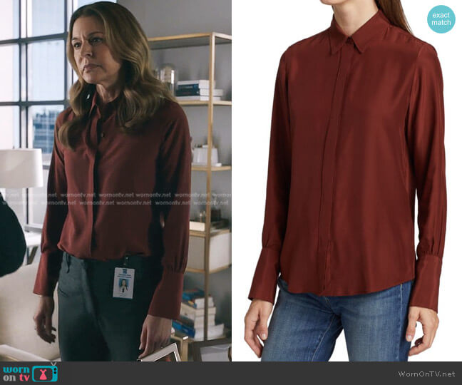 Nili Lotan Lleida Silk Button-Front Shirt worn by Kit Voss (Jane Leeves) on The Resident