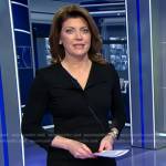 Norah’s black zip front sheath dress on CBS Evening News