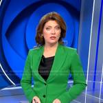 Norah’s green blazer on CBS Evening News