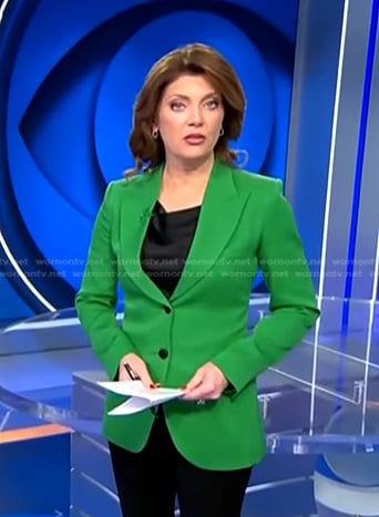 Norah's green blazer on CBS Evening News