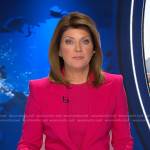 Norah’s pink peak lapel blazer on CBS Evening News