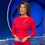 Norah’s red cutout sheath dress on CBS Evening News