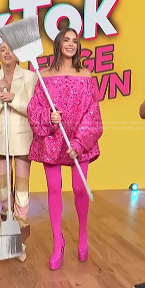Olivia Culpo’s pink embellished mini dress on Access Hollywood