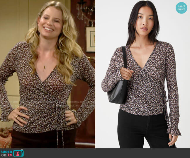 & Other Stories Ruffle Cuff Wrap Top worn by Summer Newman (Allison Lanier) on The Young and the Restless