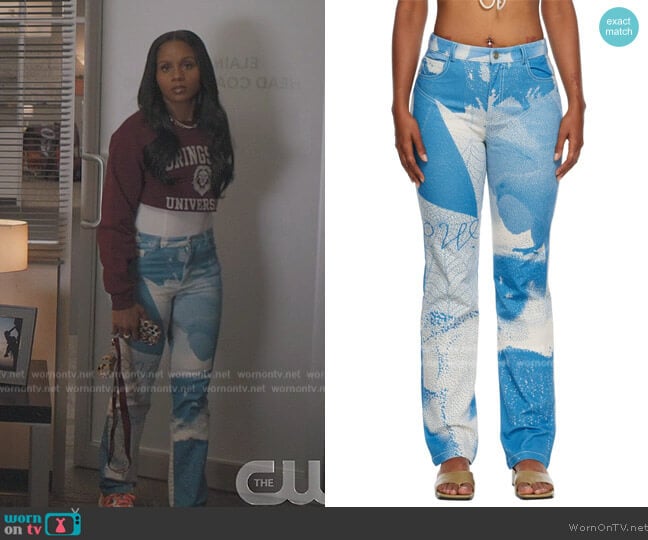 Paloma Wool Blue Visionaire Jeans worn by Simone (Geffri Hightower) on All American Homecoming