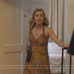 Portia’s yellow embellished halter dress on The White Lotus