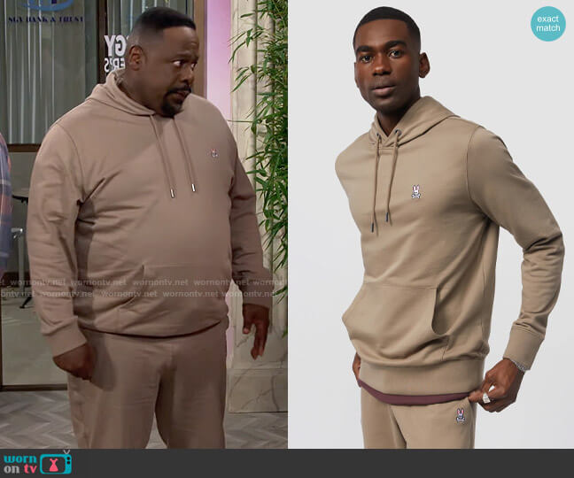 Psycho Bunny French Terry Hoodie in 238 Antique Taupe worn by Calvin (Cedric The Entertainer) on The Neighborhood
