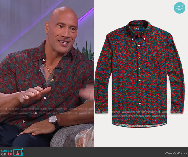 Ralph Lauren Classic Fit Paisley Shirt worn by Dwayne Johnson on The Kelly Clarkson Show