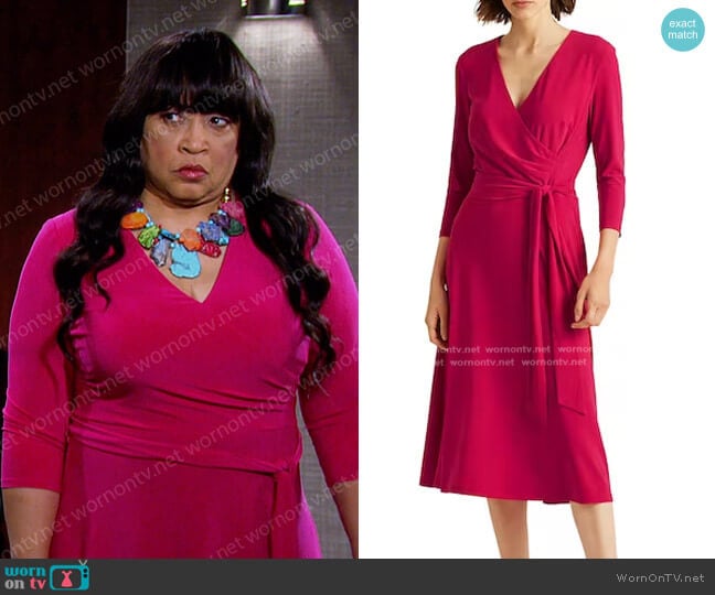 Lauren Ralph Lauren Surplice Jersey Dress worn by Paulina Price (Jackée Harry) on Days of our Lives