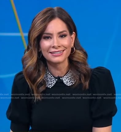 Rebecca’s black embellished collar top on Good Morning America