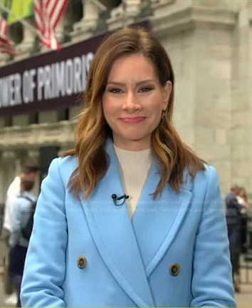 Rebecca’s blue double breasted coat on Good Morning America