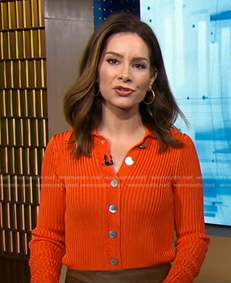 Rebecca’s orange ribbed cardigan on Good Morning America