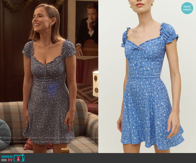 Reformation Pacey Dress in Eve worn by Kimberly Finkle (Pauline Chalamet) on The Sex Lives of College Girls