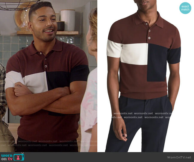Reiss Primo Colorblock Modal & Cotton Sweater Polo worn by Jordan Baker (Michael Evans Behling) on All American