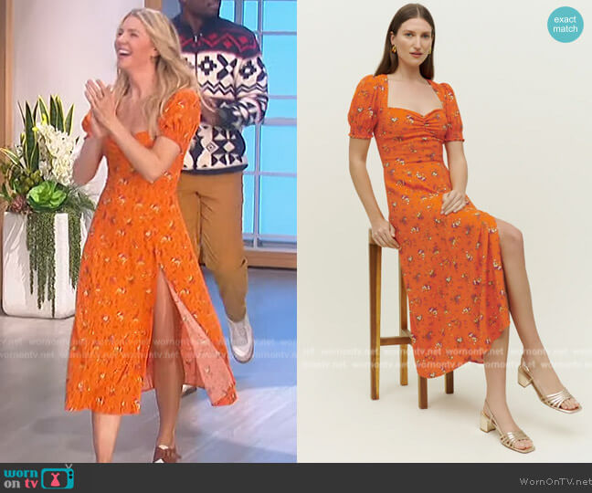 Reformation Lacey Dress in August worn by Amanda Kloots on The Talk