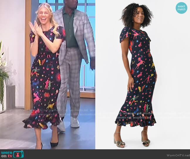 Rhode Lulani printed crepe de chine midi dress worn by Amanda Kloots on The Talk
