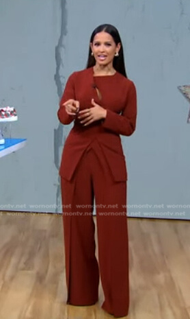Rocsi Diaz’s red cutout top and pants on Good Morning America