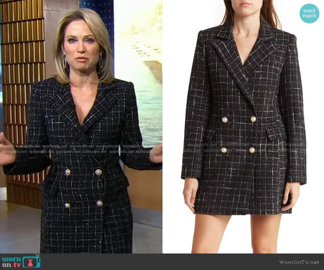 Ronny Kobo Lily Plaid Double Breasted Jacket worn by Amy Robach on Good Morning America