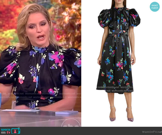 Rotate Birger Christensen Floral-Print Heavy Satin Midi-Dress worn by Sara Haines on The View