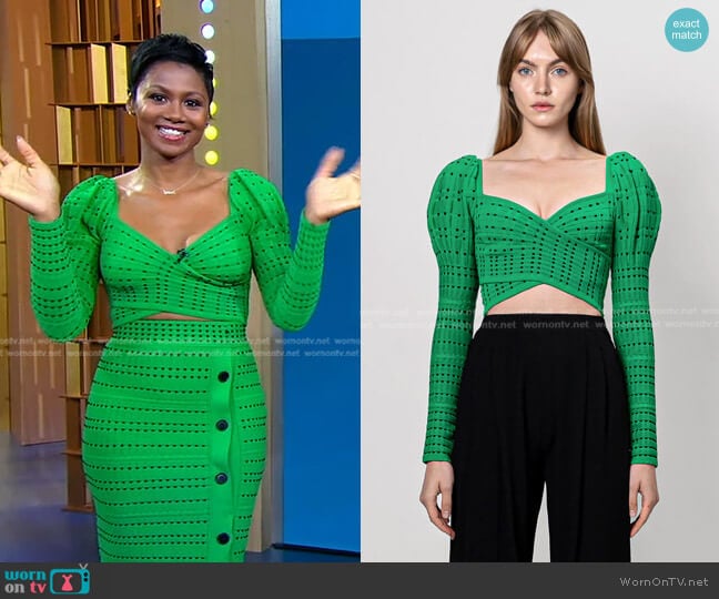 RVN Two-Tone Dot Cropped Top worn by Emayatzy Corinealdi on Good Morning America