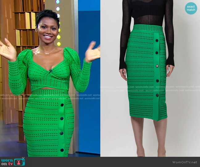 RVN Two-Tone Dot Skirt worn by Emayatzy Corinealdi on Good Morning America