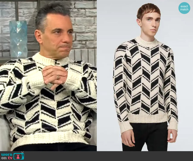 Saint Laurent Monochrome Chevron Jacquard Sweater worn by Sebastian Maniscalco on CBS Mornings