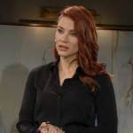 Sally’s black blouse and studded belt on The Young and the Restless