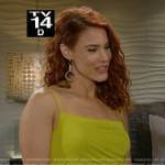Sally’s lime ruched dress with cutout waist on The Young and the Restless